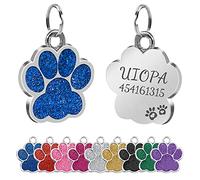 Uiopa 2pcs Medaille Chien avec Gravure, Patte en Medaille Chat Avec Gravure Medaillon Chien Personnalisé Médaille Chien Gravée, Étiquettes D'Identification pour Colliers Chiens et Chats (Bleu)