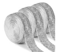 Uiopa 3 Rouleaux Ruban Brillant Argent en Velours 25mm x 4,5m Ruban Cadeau Emballage Ribbon Tissu Décoratif pour Mariage, Invitations, Couronnes, Fête, Artisanat