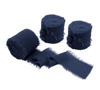 Uiopa 3 Rouleaux Ruban Mousseline de Soie, 38mm x 6,4m Ruban Bleu Marine Cadeau Emballage, Ruban Bouquet Mariée Ruban Décoratif Arc pour Décoration et Bricolage