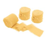 Uiopa 3 Rouleaux Ruban Mousseline de Soie, 38mm x 6,4m Ruban Jaune Citron Cadeau Emballage, Ruban Bouquet Mariée Ruban Décoratif Arc pour Décoration et Bricolage