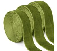 Uiopa 3 Rouleaux Ruban Vert Olive en Velours 25mm x 4,5m Ruban Cadeau Emballage Ribbon Tissu Décoratif pour Mariage, Invitations, Couronnes, Fête, Artisanat