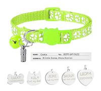 Uiopa Collier Chat Anti Etranglement + Medaille Chien avec Gravure + Porte-Adresse Tube, Collier Chien Personnalisé avec Clochette, Réglable Collier Chaton/Chiot Naissance (Vert Fluorescent)