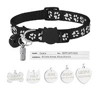 Uiopa Collier Chat Anti Etranglement + Medaille Chien avec Gravure + Porte-Adresse Tube, Collier Chien Personnalisé avec Clochette, Réglable Collier Chaton/Chiot Naissance (Noir)