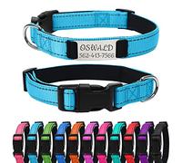 Uiopa Collier Réfléchissant pour Chien Personnalisable, Collier Chien Personnalisé avec Nom et Numéro de Téléphone pour Petit Moyen Grande, Bleu Ciel