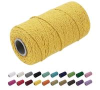 Uiopa Corde Macramé 1.5mm x 100m, Fil Macramé Coton Ficelle Cordon Naturelle, Cordelette 1mm pour Tenture Murale, Porte Plante Mural, Rideau, Décoration Bohème (Jaune)