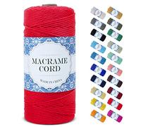 Uiopa Corde Macramé 2mm x 200m, Ficelle Corde Coton Naturelle Fil Macramé, 3 Brins Cordon Coton Cordelette pour Tressée DIY, Tenture Mural, Tapisserie, Suspension Plante, Déco Bohême (Rouge)