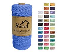 Uiopa Corde Macramé 2mm x 200m, Ficelle Macramé 3-Ply Corde Coton, Fil Macramé de Tressée DIY pour Cintres de Plantes Tentures Murales Jardinage Décoration Bohème (Bleu)