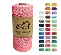 Uiopa Corde Macramé 2mm x 200m, Ficelle Macramé 3-Ply Corde Coton, Fil Macramé de Tressée DIY pour Cintres de Plantes Tentures Murales Jardinage Décoration Bohème (Rose Pastèque)