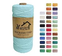 Uiopa Corde Macramé 2mm x 200m, Ficelle Macramé 3-Ply Corde Coton, Fil Macramé de Tressée DIY pour Cintres de Plantes Tentures Murales Jardinage Décoration Bohème (Bleu Clair)