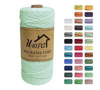 Uiopa Corde Macramé 2mm x 200m, Ficelle Macramé 3-Ply Corde Coton, Fil Macramé de Tressée DIY pour Cintres de Plantes Tentures Murales Jardinage Décoration Bohème (Vert Clair)