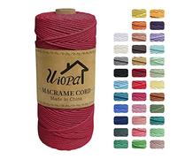 Uiopa Corde Macramé 2mm x 200m, Ficelle Macramé 3-Ply Corde Coton, Fil Macramé de Tressée DIY pour Cintres de Plantes Tentures Murales Jardinage Décoration Bohème (Vin Rouge)
