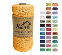 Uiopa Corde Macramé 2mm x 200m, Ficelle Macramé 3-Ply Corde Coton, Fil Macramé de Tressée DIY pour Cintres de Plantes Tentures Murales Jardinage Décoration Bohème (Doré)