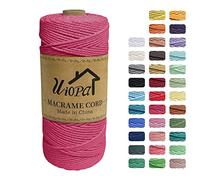 Uiopa Corde Macramé 2mm x 200m, Ficelle Macramé 3-Ply Corde Coton, Fil Macramé de Tressée DIY pour Cintres de Plantes Tentures Murales Jardinage Décoration Bohème (Rose Rouge)