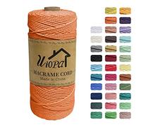 Uiopa Corde Macramé 2mm x 200m, Ficelle Macramé 3-Ply Corde Coton, Fil Macramé de Tressée DIY pour Cintres de Plantes Tentures Murales Jardinage Décoration Bohème (Orange)