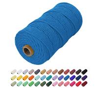 Uiopa Corde Macramé 2mm x 200m, Fil Macramé Coton Corde Coton Naturelle, Ficelle Cordon Macramé Cordelette 2mm pour Tenture Murale, Porte Plante Mural, Rideau, Décoration Bohème (Lac Bleu)