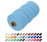 Uiopa Corde Macramé 2mm x 200m, Fil Macramé Coton Corde Coton Naturelle, Ficelle Cordon Macramé Cordelette 2mm pour Tenture Murale, Porte Plante Mural, Rideau, Décoration Bohème (Bleu Ciel)