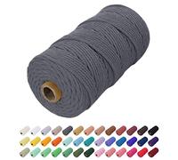 Uiopa Corde Macramé 2mm x 200m, Fil Macramé Coton Corde Coton Naturelle, Ficelle Cordon Macramé Cordelette 2mm pour Tenture Murale, Porte Plante Mural, Rideau, Décoration Bohème (Gris)