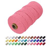 Uiopa Corde Macramé 2mm x 200m, Fil Macramé Coton Corde Coton Naturelle, Ficelle Cordon Macramé Cordelette 2mm pour Tenture Murale, Porte Plante Mural, Rideau, Décoration Bohème (Rose Pastèque)