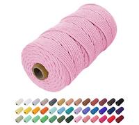 Uiopa Corde Macramé 2mm x 200m, Fil Macramé Coton Corde Coton Naturelle, Ficelle Cordon Macramé Cordelette 2mm pour Tenture Murale, Porte Plante Mural, Rideau, Décoration Bohème (Rose)