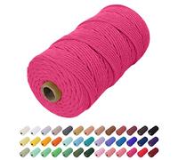 Uiopa Corde Macramé 2mm x 200m, Fil Macramé Coton Corde Coton Naturelle, Ficelle Cordon Macramé Cordelette 2mm pour Tenture Murale, Porte Plante Mural, Rideau, Décoration Bohème (Rose Rouge)