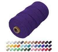 Uiopa Corde Macramé 2mm x 200m, Fil Macramé Coton Corde Coton Naturelle, Ficelle Cordon Macramé Cordelette 2mm pour Tenture Murale, Porte Plante Mural, Rideau, Décoration Bohème (Violet Foncé)