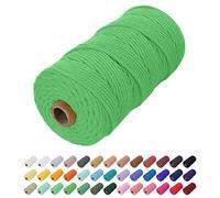 Uiopa Corde Macramé 2mm x 200m, Fil Macramé Coton Ficelle Cordon Naturelle, Cordelette 2mm pour Tenture Murale, Porte Plante Mural, Rideau, Décoration Bohème (Vert Gazon)
