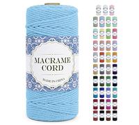 Uiopa Corde Macramé 3mm x 100m Ficelle Macramé Naturel Cordon Coton Fil Macramé 3mm Cordelette pour Suspension Murale Tressée de Plante Rideau Bricolage Décoration Intérieure Boho (Bleu Ciel)