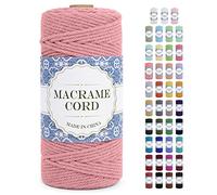 Uiopa Corde Macramé 3mm x 100m Ficelle Naturel Cordon Coton Fil Macramé 3mm Cordelette pour Suspension Murale Tressée de Plante Rideau Bricolage Décoration Intérieure Boho (Rose Chair)