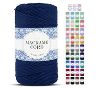 Uiopa Corde Macramé 4mm x 200m Fil Macrame Coton Naturelle 4 Brins Ficelle Macramé Corde, Cordelette 4mm pour Tressée DIY, Plante Suspendue, Rideau, Décorations Murale Boheme (Bleu Foncé)