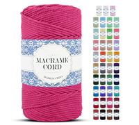 Uiopa Corde Macramé 4mm x 200m Fil Macrame Coton Naturelle 4 Brins Ficelle Macramé Corde, Cordelette 4mm pour Tressée DIY, Plante Suspendue, Rideau, Décorations Murale Boheme (Rose Rouge)