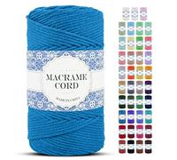 Uiopa Corde Macramé 4mm x 200m Fil Macrame Coton Naturelle 4 Brins Ficelle Macramé Corde, Cordelette 4mm pour Tressée DIY, Plante Suspendue, Rideau, Décorations Murale Boheme (Lac Bleu)