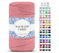 Uiopa Corde Macramé 4mm x 200m Fil Macrame Coton Naturelle 4 Brins Ficelle Macramé Corde, Cordelette 4mm pour Tressée DIY, Plante Suspendue, Rideau, Décorations Murale Boheme (Rose Chair)