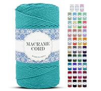 Uiopa Corde Macramé 4mm x 200m Fil Macrame Coton Naturelle 4 Brins Ficelle Macramé Corde, Cordelette 4mm pour Tressée DIY, Plante Suspendue, Rideau, Décorations Murale Boheme (Paon Bleu)