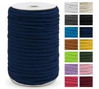 Uiopa Cordon en coton tressé épais pour macramé - 5 mm x 90 m - 8 brins - Bleu marine - Pour suspension de plantes, suspension murale, attrape-rêves, jardin, projets de bricolage