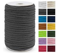 Uiopa Cordon en coton tressé épais pour macramé - 5 mm x 90 m - 8 brins - Gris moyen - Pour suspension de plantes, suspension murale, attrape-rêves, jardin, projets de bricolage