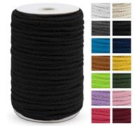 Uiopa Cordon en coton tressé épais pour macramé - 5 mm x 90 m - 8 brins - Noir - Pour suspension de plantes, suspension murale, attrape-rêves, jardin, projets de bricolage