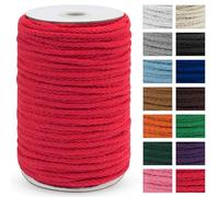 Uiopa Cordon en coton tressé épais pour macramé - 5 mm x 90 m - 8 brins - Rouge - Pour suspension de plantes, suspension murale, attrape-rêves, jardin, projets de bricolage