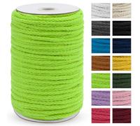 Uiopa Cordon en coton tressé épais pour macramé - 5 mm x 90 m - 8 brins - Vert fluo - Pour suspension de plantes, suspension murale, attrape-rêves, jardin, projets de bricolage