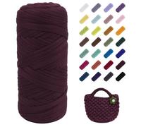 Uiopa Fil Crochet pour Sac, 200g/60m Fil Polyester Chunky Tshirt Yarn, Laine Tshirt Crochet Trapilho pour Sacs, Paniers, Tapis, Bricolage, Artisanat (Vin Rouge)