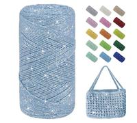 Uiopa Fil Macramé 1,5mm x 280m Fil Crochet Brillant pour Sac, Coton à Crocheter Corde Macramé pour Paniers, Décoration, Bricolage, Artisanat (Bleu Clair)