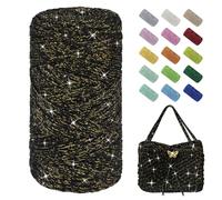 Uiopa Fil Macramé 1,5mm x 280m Fil Crochet Brillant pour Sac, Coton à Crocheter Corde Macramé pour Paniers, Décoration, Bricolage, Artisanat (Or Noir)