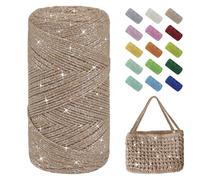 Uiopa Fil Macramé 1,5mm x 280m Fil Crochet Brillant pour Sac, Coton à Crocheter Corde Macramé pour Paniers, Décoration, Bricolage, Artisanat (Beige)