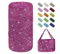 Uiopa Fil Macramé 1,5mm x 280m Fil Crochet Brillant pour Sac, Coton à Crocheter Corde Macramé pour Paniers, Décoration, Bricolage, Artisanat (Rose Rouge)