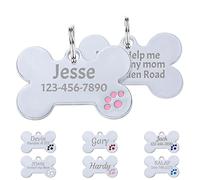 Uiopa Lot de 2 Médaille Chien Gravée Personnalisable, Médaillons d'Identifications en Forme d'Os, Pendentif pour Collier Chien Chat Personnalisé, Jusqu'à 5 Lignes de Texte Gravé (Rose)
