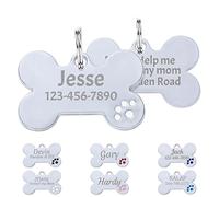 Uiopa Lot de 2 Médaille Chien Gravée Personnalisable, Médaillons d'Identifications en Forme d'Os, Pendentif pour Collier Chien Chat Personnalisé, Jusqu'à 5 Lignes de Texte Gravé (Blanche)