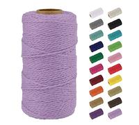 Uiopa Macrame Corde 2mm x 100m, Naturel Fil Macramé Fil de Coton Ficelle Corde, DIY Cordelette pour Tressée, Tapisserie de Plante, Tenture Murale, Cadeau Décoration, Emballage (Violet clair)