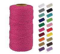 Uiopa Macrame Corde 2mm x 100m, Naturel Fil Macramé Fil de Coton Ficelle Corde, DIY Cordelette pour Tressée, Tapisserie de Plante, Tenture Murale, Cadeau Décoration, Emballage (Rose Rouge)