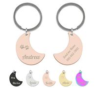 Uiopa Médaille Chien avec Gravée, Médaille d'Identification Forme de Lune, Pendentif Chien Personnalisé en Acier Inoxydable avec Nom et Numéro de Téléphon pour Chien et Chat (Petit, Or Rose)