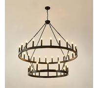 UIOPPOI Lustre en Roue de Chariot à 2 Niveaux, 36 lumières, 48 Pouces, très Grand luminaire Suspendu Rond Noir Rustique pour plafonds Hauts, Salle à Manger, Salon, Cuisine, îlot, Hall d'entrée