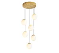 UIOPPOI Lustre Moderne à 6 lumières en Forme de Globe, luminaire Suspendu de Haut Plafond, Boule en Verre Blanc, éclairage Suspendu pour Salon, escalier, entrée, Salle à Manger, Cuisine